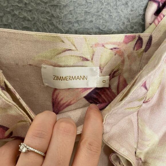 Zimmermann Winsome Apron dress mini 100% linen tie sides floral sleeveless 0 - Picture 10 of 15